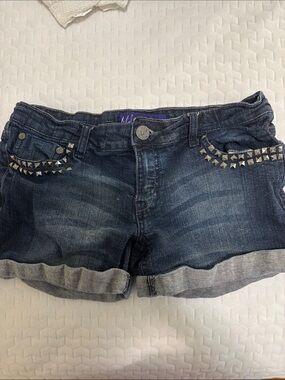 Miley Cyrus & Max Azria Dark Blue Studded Cuffed Denim Shorts Jean